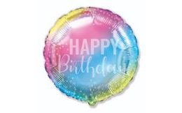 Balón foliový 45cm kulatý DUHOVÝ- RAINBOW - Happy Birthday - narozeniny