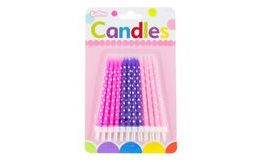 Birthday candles pink and purple with polka dots 24 pcs