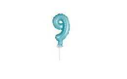 Balloon foil numerals turquoise (Tiffany) 12,5 cm - 9 with holder