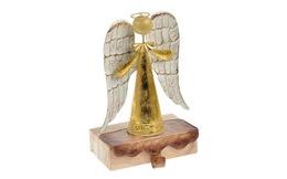 anděl plech + dřevo s háčkem 24cm - zlatý 8885793