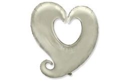 Balón foliový Srdce zatočené - stříbrné 90 cm