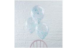 Balloons 30cm - transparent with blue confetti - 6 pcs