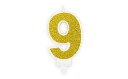 Birthday candle 9, gold, 7 cm