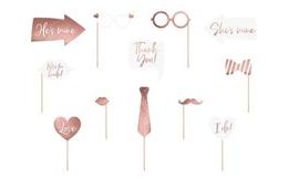 Wedding photo accessories, rose gold mix, 12 pcs