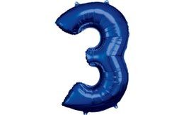 Balónek fóliový narozeniny číslo 3 modrý 86cm