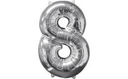 balónek fóliový narozeniny číslo 8 stříbrný 66cm