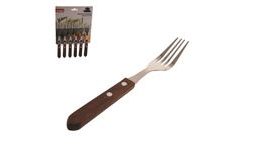 Stainless steel/wood steak fork - set of 6