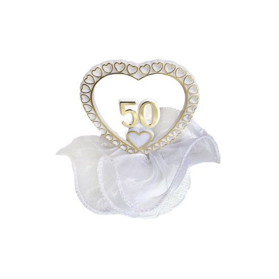 Zlatá svatba - číslo 50 v srdci - svatební figurky na dort