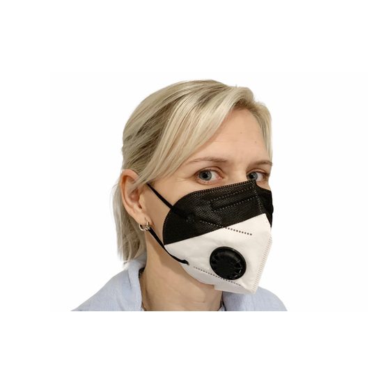 Respiratory protective mask KN95 with exhalation valve - black and white