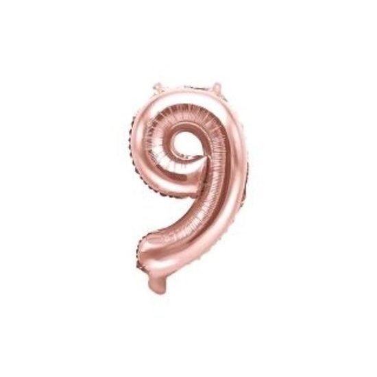 Balón foliový číslice růžovozlatá - Rose Gold 35 cm - 9 (NELZE PLNIT HELIEM)