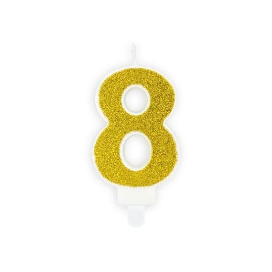 Birthday candle 8, gold, 7cm