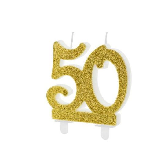 Birthday candle 50, GOLD - 7,5 cm