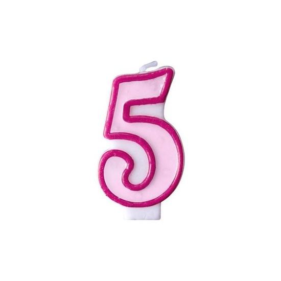 Birthday candle 5, pink, 7 cm