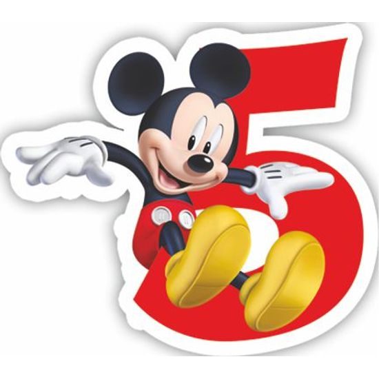 Mickey Mouse dortová svíčka bílá s červeným číslem 5