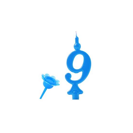 Birthday candle with pricking stand - Digits blue 9