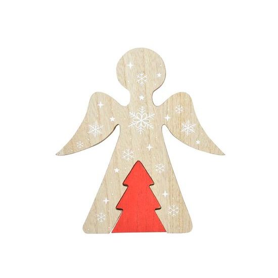 dekorace Anděl dřevo MDF hnědý 19x17x1,8cm JK-1824B 8886246