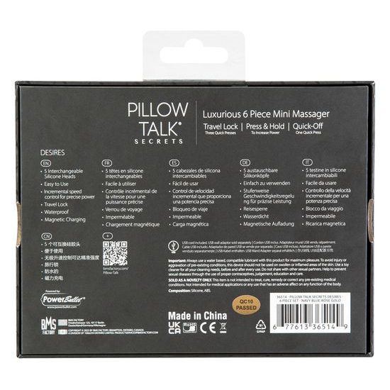 Pillow Talk Secrets Choices 6 Piece Mini Massager Set Navy Blue Rose Gold