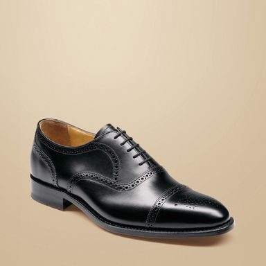 Charles Tyrwhitt Leather Oxford Brogue Shoes — Black