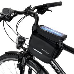 Geantă de bicicletă impermeabilă Wozinsky frame cu husă pentru telefon, 1.5l, negru (WBB26BK)
