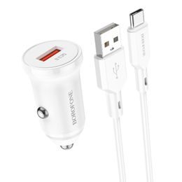 Borofone BZ18 nabíječka do auta - USB - QC 3.0 18W s kabelem USB-C, bílá