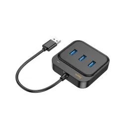 Hoco adaptér HUB 4v1 USB na 3x USB3.0 + RJ45, Gigabit Ethernet, 0,2 m, černý (HB35)