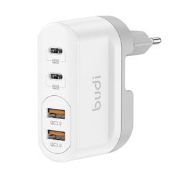 Budi Nástěnná nabíječka, 2x USB-C, 2x USB, 40W, bílá