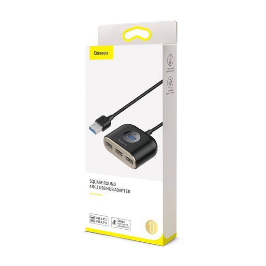 Baseus Square adaptér USB 4v1, černý, 1 m (CAHUB-AY01)