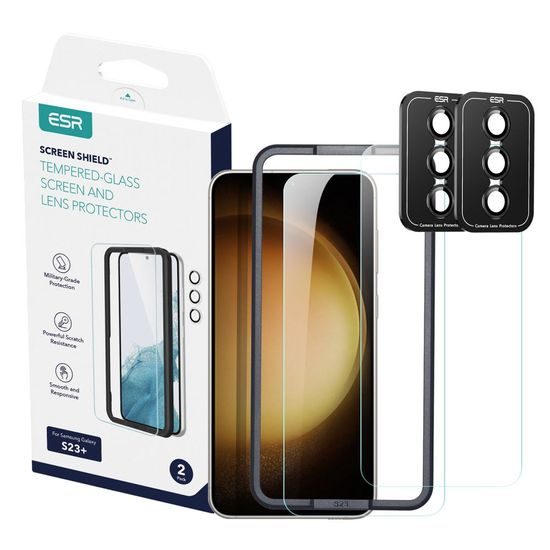 ESR Protector 2-PACK, 2 tvrzené skla s aplikátorem, 2 skla na čočku, Samsung Galaxy S23 Plus