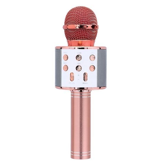 Bezdrátový mikrofon pro karaoke s ovladačem přehrávání, růžový