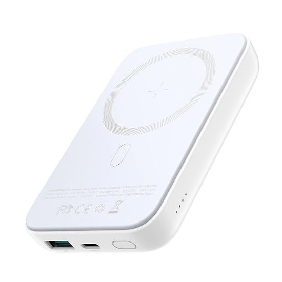 Joyroom PowerBank 10000mAh 20W Power Delivery gyorstöltés, mágneses vezeték nélküli Qi töltő, 15W iPhone MagSafe, fehér (JR-W020 white)r)