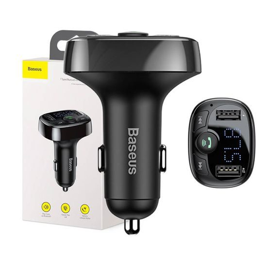 Baseus T FM Bluetooth vysílač, 2x USB, microSD, černý