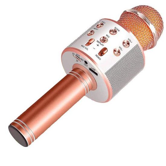 Bezdrátový mikrofon pro karaoke s ovladačem přehrávání, růžový