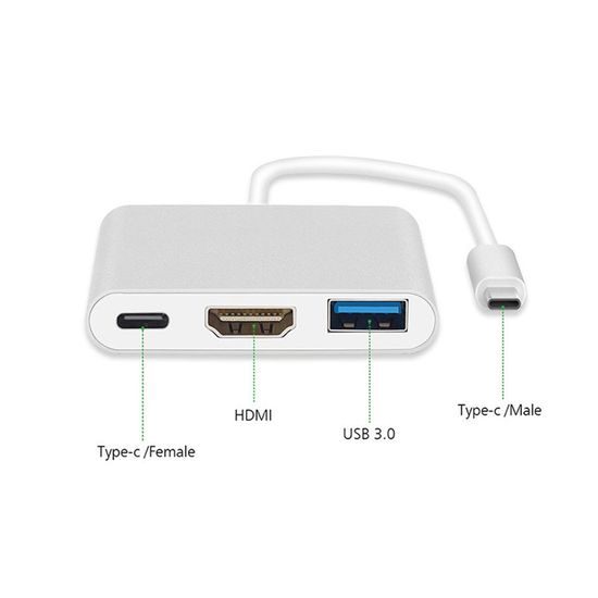 Adaptér USB-C - HDMI 4K*2K, USB, USB-C, 0,25 m, bílý