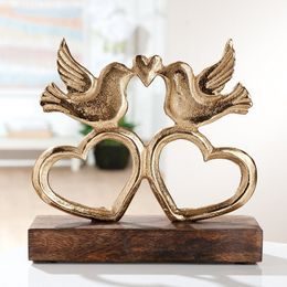 Kovová dekorace holubice se srdci na dřevěném klínku zlaté, 6x17,5x17 cm