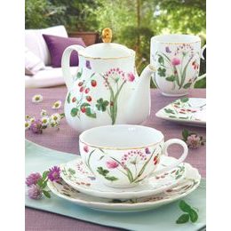 Aperitiv sada se 4 porcelánovými miskami a bambusovým tácem Meadow Flowers 29x13 cm, Easy Life