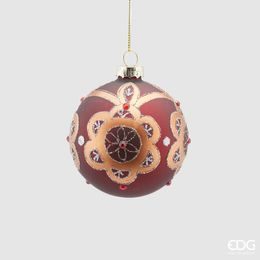 Vánoční skleněná ozdoba s ornamentem bordó, 8 cm