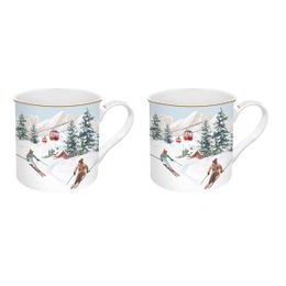 Porcelánový set hrnky na čaj 2ks lyžaři 300ml Chalet, Easy Life