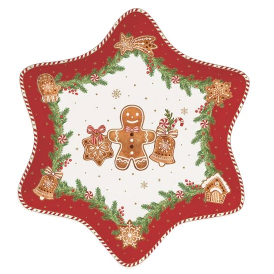 Vánoční porcelánový podnos hvězda 22,5cm Fancy Gingerbread, Easy Life
