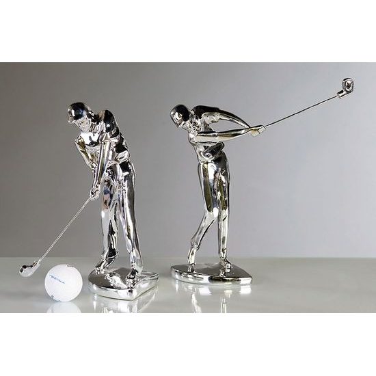 Dekorace figura golfisty stříbrný 1ks, 14x22x23 cm
