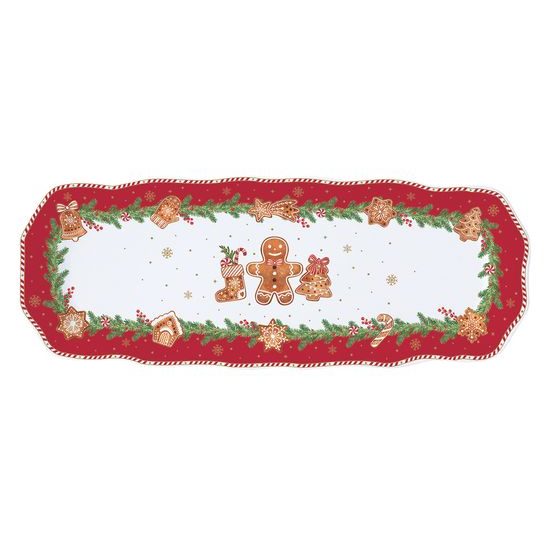 Vánoční porcelánový podnos obdélník 37x14 cm Fancy Gingerbread, Easy Life