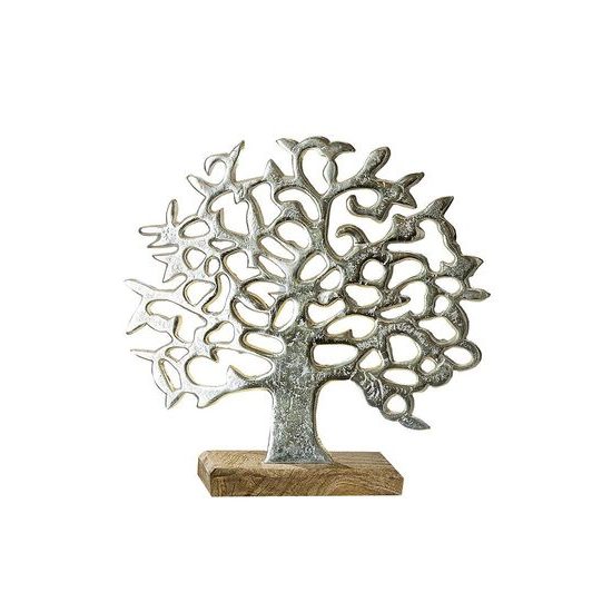 Dekorace kovový strom života na dřevěmém klínku, 8x38x37 cm