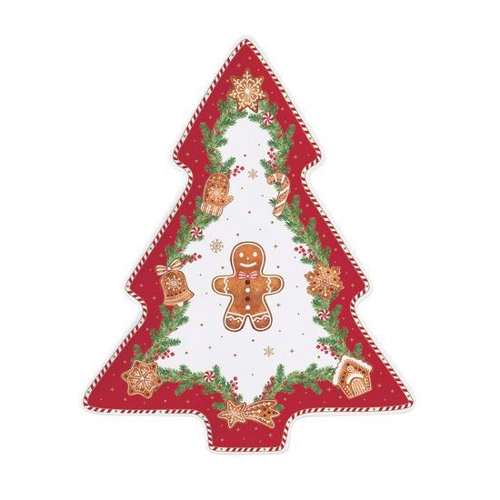 Vánoční porcelánový podnos strom 20,5x25,5cm Fancy Gingerbread, Easy Life