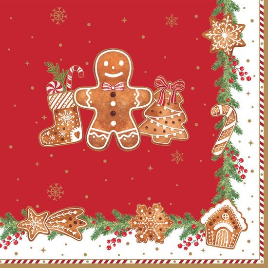 Vánoční ubrousky s perníčky 20ks 33x33cm Fancy Gingerbread, Easy Life