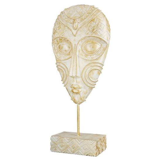 Dekorace obličej na klínku Giseh krémovo-zlatý, 8x15,5x37 cm