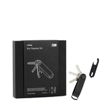Geschenkset - Schlüsselanhänger Elastomer Orbitkey 2.0 (Black & Black Hardware) + schwarzes Multitool v2