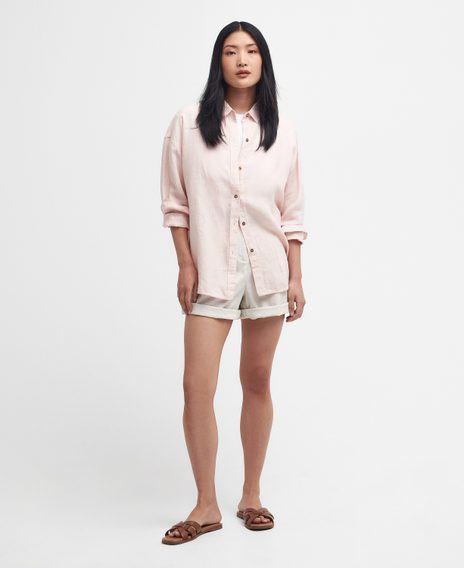 Barbour Hampton Relaxed Linen Shirt — Primrose Pink