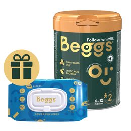Beggs 2 pokračovací mléko (800 g) + ZDARMA Beggs vlhčené ubrousky 64ks