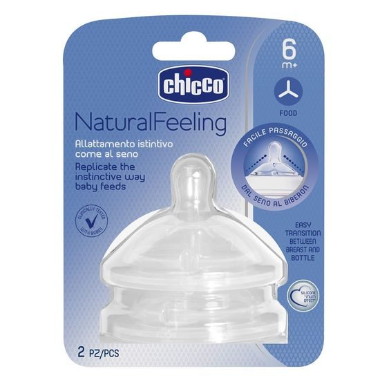 Chicco Dudlík na láhev Natural Feeling silikon na kaši 2ks 6m+