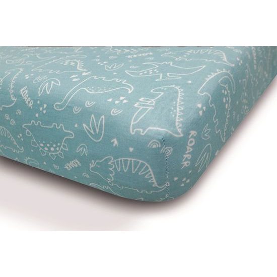 Babymatex Prostěradlo MUSLIN DESIGN Dino tyrkys s gumou 60x120 cm