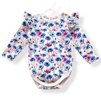 Le Bebe Body dlouhý rukáv s volánky Blue Meadow